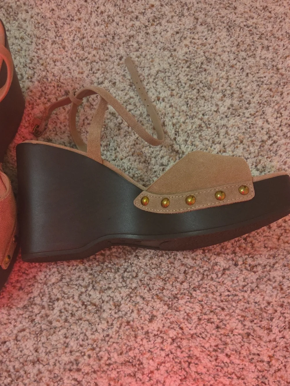 Zara Beige Suede Platform Wedge Sandals